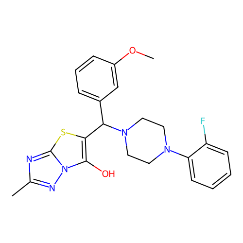 5-((4-(2-fluorophenyl)piperazin-1-yl)(3-methoxyphenyl)methyl)-2-methylthiazolo[3,2-b][1,2,4]triazol-6-ol structure