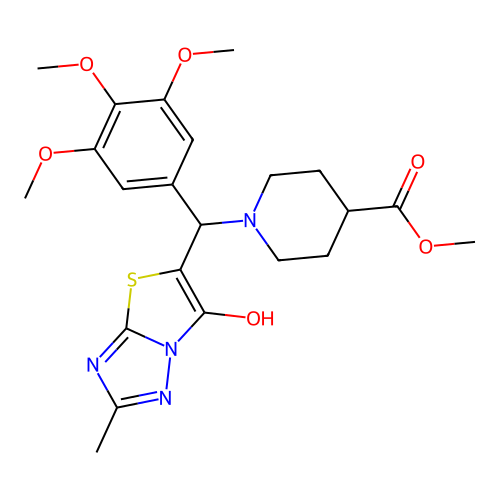 methyl 1-[(6-hydroxy-2-methyl-[1,3]thiazolo[3,2-b][1,2,4]triazol-5-yl)-(3,4,5-trimethoxyphenyl)methyl]piperidine-4-carboxylate structure
