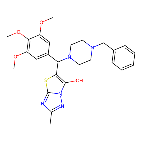5-((4-benzylpiperazin-1-yl)(3,4,5-trimethoxyphenyl)methyl)-2-methylthiazolo[3,2-b][1,2,4]triazol-6-ol structure