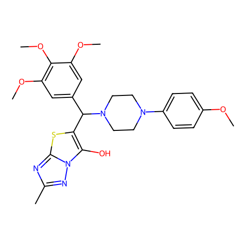5-((4-(4-methoxyphenyl)piperazin-1-yl)(3,4,5-trimethoxyphenyl)methyl)-2-methylthiazolo[3,2-b][1,2,4]triazol-6-ol structure