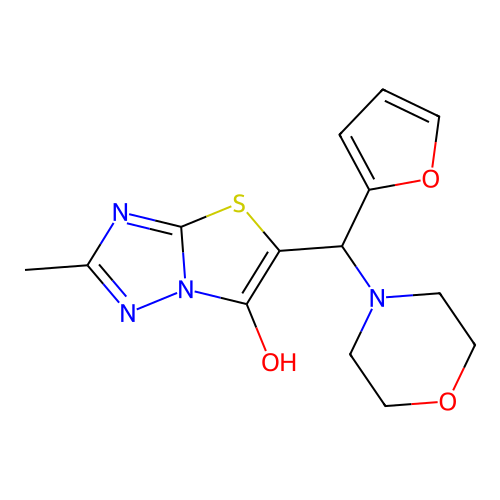 5-[2-Furanyl(4-morpholinyl)methyl]-2-methyl-6-thiazolo[3,2-b][1,2,4]triazolol structure