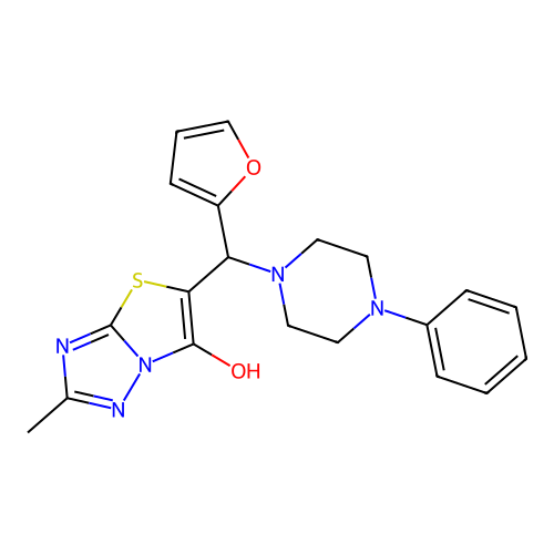 5-(furan-2-yl(4-phenylpiperazin-1-yl)methyl)-2-methylthiazolo[3,2-b][1,2,4]triazol-6-ol structure