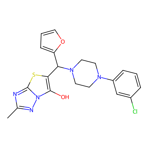 5-((4-(3-chlorophenyl)piperazin-1-yl)(furan-2-yl)methyl)-2-methylthiazolo[3,2-b][1,2,4]triazol-6-ol structure