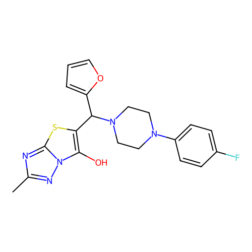 5-((4-(4-fluorophenyl)piperazin-1-yl)(furan-2-yl)methyl)-2-methylthiazolo[3,2-b][1,2,4]triazol-6-ol structure