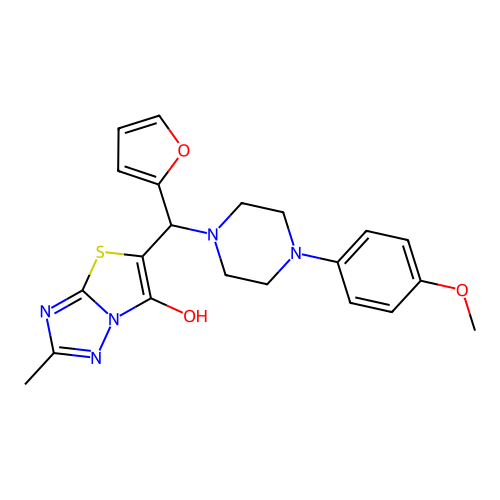 5-[(furan-2-yl)[4-(4-methoxyphenyl)piperazin-1-yl]methyl]-2-methyl-[1,2,4]triazolo[3,2-b][1,3]thiazol-6-ol structure