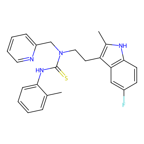 1-(2-(5-fluoro-2-methyl-1H-indol-3-yl)ethyl)-1-(pyridin-2-ylmethyl)-3-(o-tolyl)thiourea structure