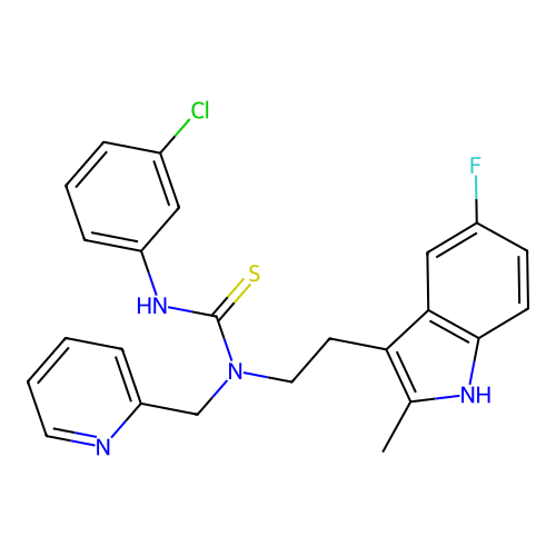 3-(3-chlorophenyl)-1-[2-(5-fluoro-2-methyl-1H-indol-3-yl)ethyl]-1-[(pyridin-2-yl)methyl]thiourea structure