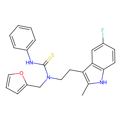 3-[2-(5-fluoro-2-methyl-1H-indol-3-yl)ethyl]-3-[(furan-2-yl)methyl]-1-phenylthiourea structure