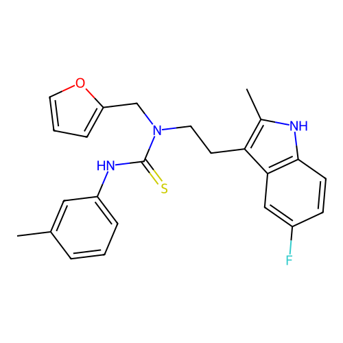 3-[2-(5-fluoro-2-methyl-1H-indol-3-yl)ethyl]-3-[(furan-2-yl)methyl]-1-(3-methylphenyl)thiourea structure