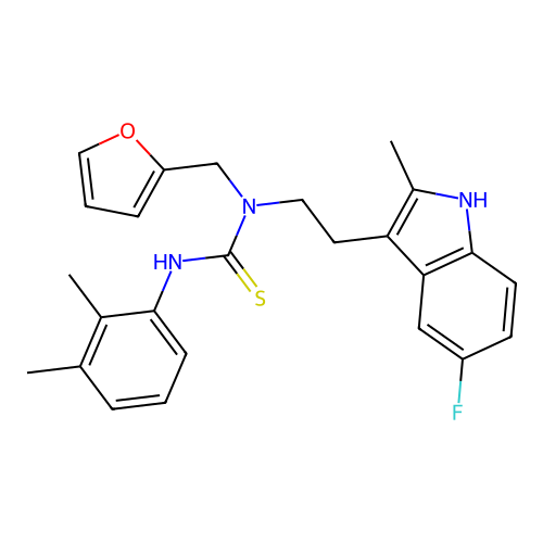 1-(2,3-dimethylphenyl)-3-[2-(5-fluoro-2-methyl-1H-indol-3-yl)ethyl]-3-[(furan-2-yl)methyl]thiourea structure