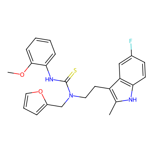 3-[2-(5-fluoro-2-methyl-1H-indol-3-yl)ethyl]-3-[(furan-2-yl)methyl]-1-(2-methoxyphenyl)thiourea structure