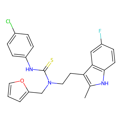 1-(4-chlorophenyl)-3-[2-(5-fluoro-2-methyl-1H-indol-3-yl)ethyl]-3-[(furan-2-yl)methyl]thiourea structure