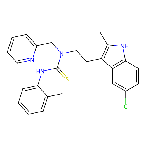 1-[2-(5-chloro-2-methyl-1H-indol-3-yl)ethyl]-3-(2-methylphenyl)-1-(pyridin-2-ylmethyl)thiourea structure