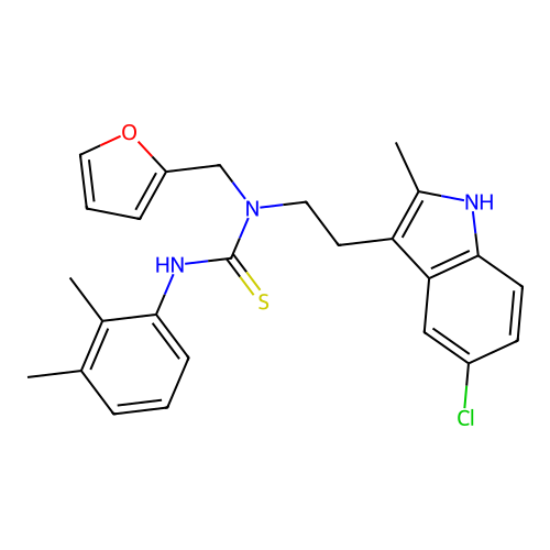 3-[2-(5-chloro-2-methyl-1H-indol-3-yl)ethyl]-1-(2,3-dimethylphenyl)-3-[(furan-2-yl)methyl]thiourea structure
