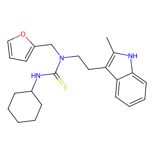 3-cyclohexyl-1-(furan-2-ylmethyl)-1-(2-(2-methyl-1H-indol-3-yl)ethyl)thiourea structure