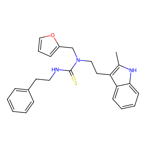 1-(furan-2-ylmethyl)-1-(2-(2-methyl-1H-indol-3-yl)ethyl)-3-phenethylthiourea structure