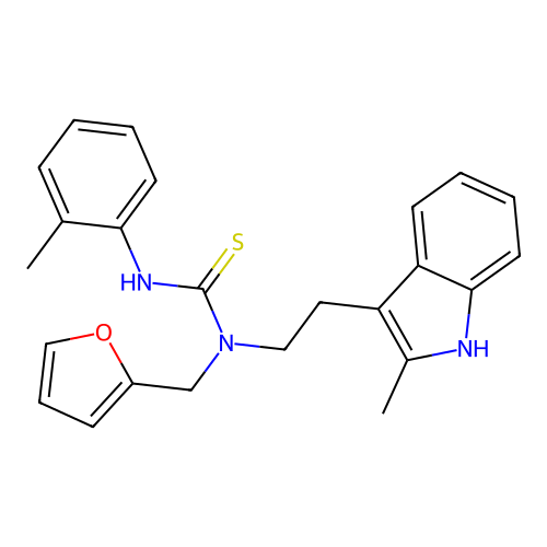 1-(furan-2-ylmethyl)-1-(2-(2-methyl-1H-indol-3-yl)ethyl)-3-(o-tolyl)thiourea structure