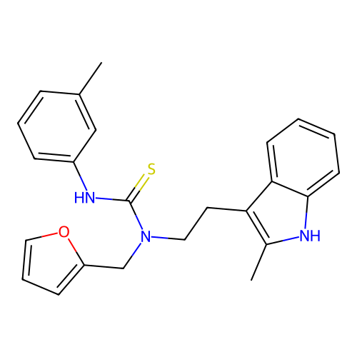 1-(furan-2-ylmethyl)-1-(2-(2-methyl-1H-indol-3-yl)ethyl)-3-(m-tolyl)thiourea structure