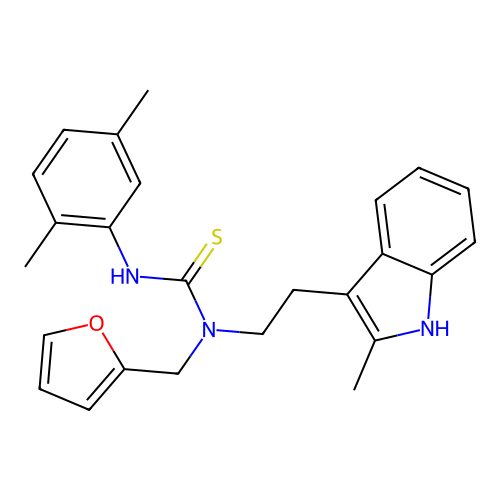 1-(2,5-dimethylphenyl)-3-[(furan-2-yl)methyl]-3-[2-(2-methyl-1H-indol-3-yl)ethyl]thiourea structure