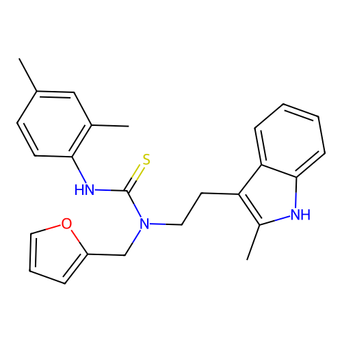 1-(2,4-dimethylphenyl)-3-[(furan-2-yl)methyl]-3-[2-(2-methyl-1H-indol-3-yl)ethyl]thiourea structure