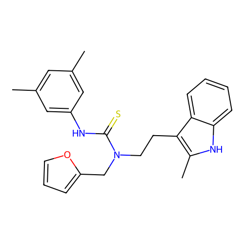 1-(3,5-dimethylphenyl)-3-[(furan-2-yl)methyl]-3-[2-(2-methyl-1H-indol-3-yl)ethyl]thiourea structure