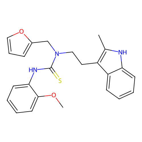 1-(furan-2-ylmethyl)-3-(2-methoxyphenyl)-1-(2-(2-methyl-1H-indol-3-yl)ethyl)thiourea structure