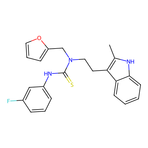 1-(3-fluorophenyl)-3-[(furan-2-yl)methyl]-3-[2-(2-methyl-1H-indol-3-yl)ethyl]thiourea structure
