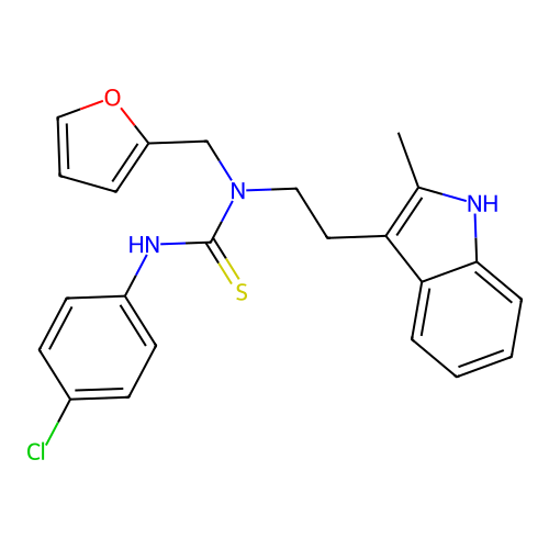 1-(4-chlorophenyl)-3-[(furan-2-yl)methyl]-3-[2-(2-methyl-1H-indol-3-yl)ethyl]thiourea structure