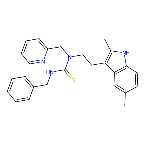 3-benzyl-1-[2-(2,5-dimethyl-1H-indol-3-yl)ethyl]-1-(pyridin-2-ylmethyl)thiourea structure