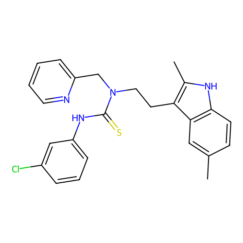 3-(3-chlorophenyl)-1-[2-(2,5-dimethyl-1H-indol-3-yl)ethyl]-1-(pyridin-2-ylmethyl)thiourea structure