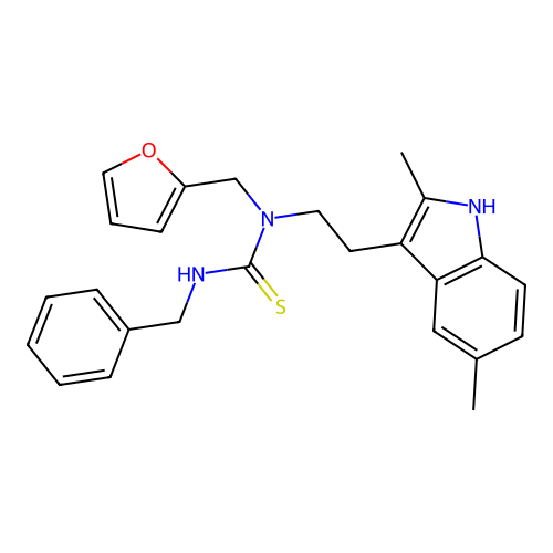 3-benzyl-1-(2-(2,5-dimethyl-1H-indol-3-yl)ethyl)-1-(furan-2-ylmethyl)thiourea structure