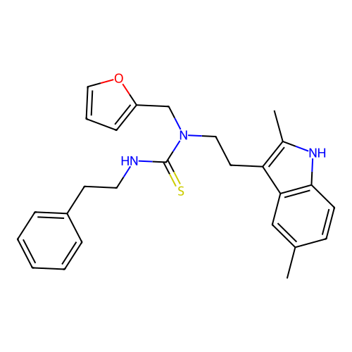 1-(2-(2,5-dimethyl-1H-indol-3-yl)ethyl)-1-(furan-2-ylmethyl)-3-phenethylthiourea structure