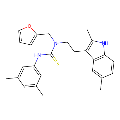 3-[2-(2,5-dimethyl-1H-indol-3-yl)ethyl]-1-(3,5-dimethylphenyl)-3-[(furan-2-yl)methyl]thiourea structure