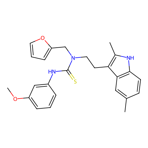 3-[2-(2,5-dimethyl-1H-indol-3-yl)ethyl]-3-[(furan-2-yl)methyl]-1-(3-methoxyphenyl)thiourea structure