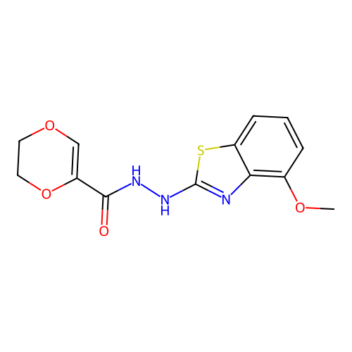 N'-(4-methoxybenzo[d]thiazol-2-yl)-5,6-dihydro-1,4-dioxine-2-carbohydrazide structure