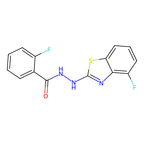 2-fluoro-N'-(4-fluoro-1,3-benzothiazol-2-yl)benzohydrazide structure