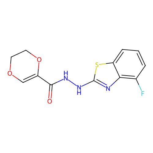 N'-(4-fluorobenzo[d]thiazol-2-yl)-5,6-dihydro-1,4-dioxine-2-carbohydrazide structure