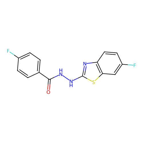 4-fluoro-N'-(6-fluoro-1,3-benzothiazol-2-yl)benzohydrazide structure