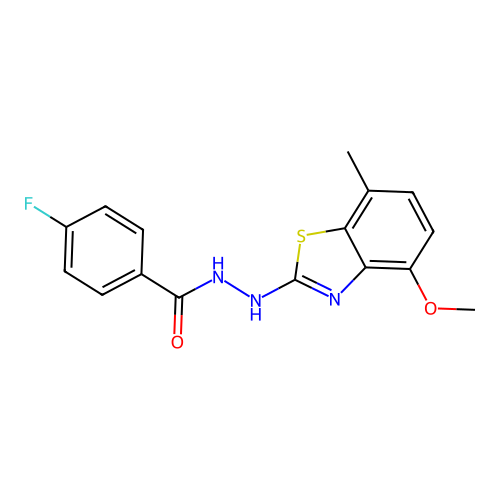 4-fluoro-N'-(4-methoxy-7-methyl-1,3-benzothiazol-2-yl)benzohydrazide structure