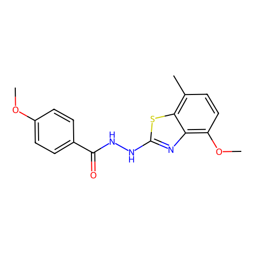 4-methoxy-N'-(4-methoxy-7-methyl-1,3-benzothiazol-2-yl)benzohydrazide structure