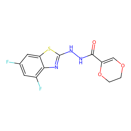 N'-(4,6-difluorobenzo[d]thiazol-2-yl)-5,6-dihydro-1,4-dioxine-2-carbohydrazide structure