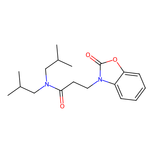 N,N-bis(2-methylpropyl)-3-(2-oxo(3-hydrobenzoxazol-3-yl))propanamide structure