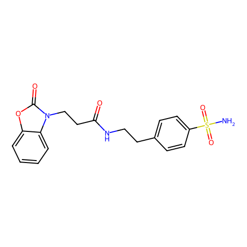 3-(2-oxo-1,3-benzoxazol-3-yl)-N-[2-(4-sulfamoylphenyl)ethyl]propanamide structure