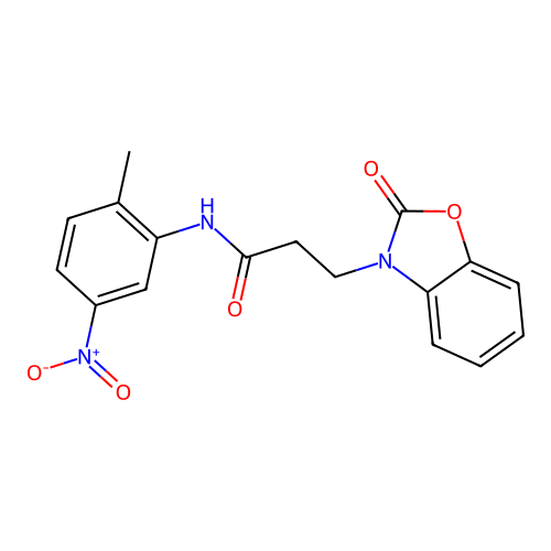 N-(2-methyl-5-nitrophenyl)-3-(2-oxo-2,3-dihydro-1,3-benzoxazol-3-yl)propanamide structure