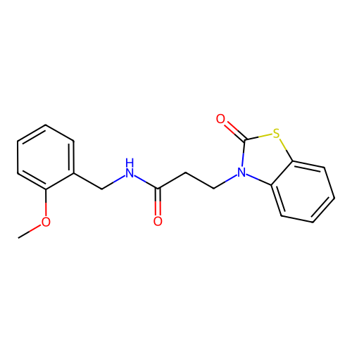 N-[(2-methoxyphenyl)methyl]-3-(2-oxo-1,3-benzothiazol-3-yl)propanamide structure