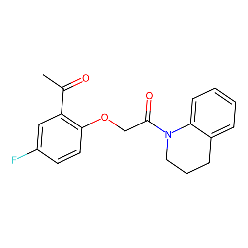 2-(2-acetyl-4-fluorophenoxy)-1-(3,4-dihydro-2H-quinolin-1-yl)ethanone structure