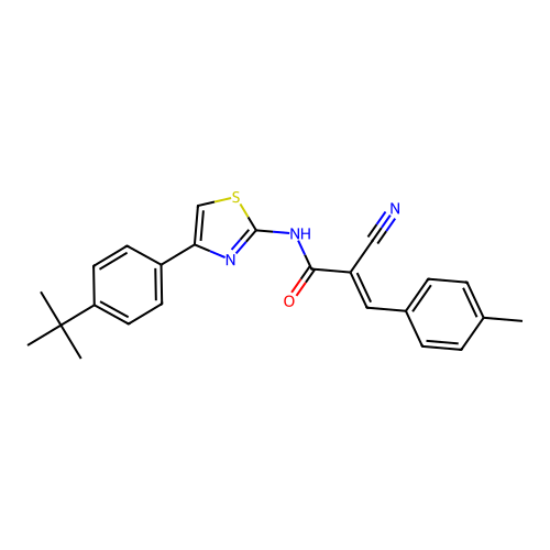 (E)-N-[4-(4-tert-butylphenyl)-1,3-thiazol-2-yl]-2-cyano-3-(4-methylphenyl)prop-2-enamide structure