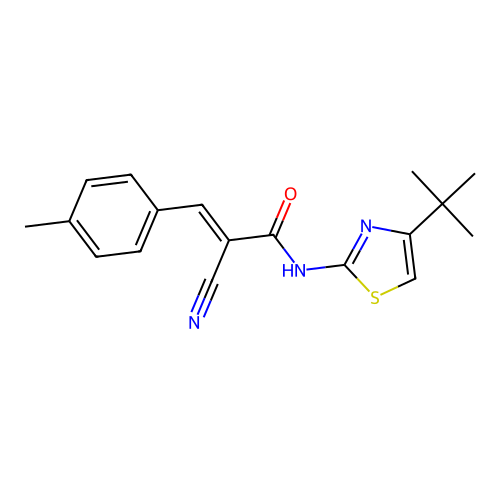 N-(4-tert-butyl-1,3-thiazol-2-yl)-2-cyano-3-(4-methylphenyl)prop-2-enamide structure