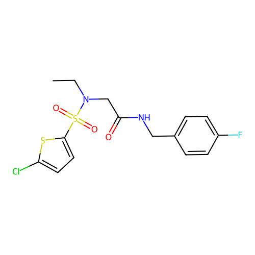 2-[(5-chlorothiophen-2-yl)sulfonyl-ethylamino]-N-[(4-fluorophenyl)methyl]acetamide structure