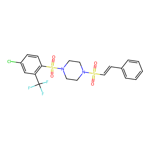 1-[4-chloro-2-(trifluoromethyl)benzenesulfonyl]-4-(2-phenylethenesulfonyl)piperazine structure